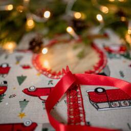 Printed Christmas Tree Skirt With Gifts, Linen Fabric Skirt, Swedish Rustic Xmas Skirts, Accent - thumbnail 2