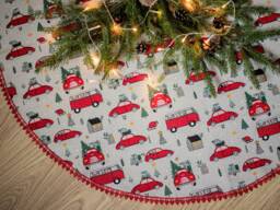 Printed Christmas Tree Skirt With Gifts, Linen Fabric Skirt, Swedish Rustic Xmas Skirts, Accent