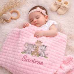 Personalised Safari Baby Blanket - Soft Embroidered Newborn Gift 75cm X 100cm - thumbnail 3