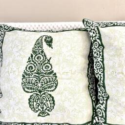 Cushion/Throw Pillow Case Covers, Block Print Soft Cotton, Floral, 16 X 16 Inches.green, Teal, Paisley, Blue, White, Accent Cushion, Floor Pillow - thumbnail 3