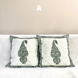 Cushion/Throw Pillow Case Covers, Block Print Soft Cotton, Floral, 16 X 16 Inches.green, Teal, Paisley, Blue, White, Accent Cushion, Floor Pillow - thumbnail 2