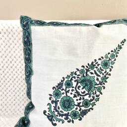 Cushion/Throw Pillow Case Covers, Block Print Soft Cotton, Floral, 16 X 16 Inches.green, Teal, Paisley, Blue, White, Accent Cushion, Floor Pillow - thumbnail 4