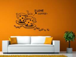 I Love Coffee Cups Morning Breakfast Beans Kitchen Wall Window Vehicle Sticker Decal Vinyl Fathead Mural Decor L2069 - thumbnail 1