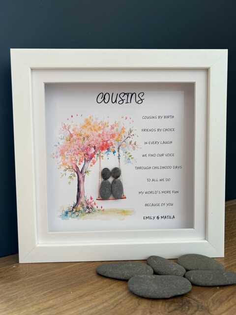 Sentimental Cousin Gift, Wall Decor Art, Personalised Pebble Picture, Gift For Her, Keepsake Special Birthday Wishes - image 1