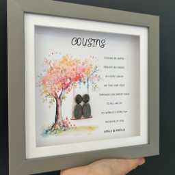 Sentimental Cousin Gift, Wall Decor Art, Personalised Pebble Picture, Gift For Her, Keepsake Special Birthday Wishes - thumbnail 2