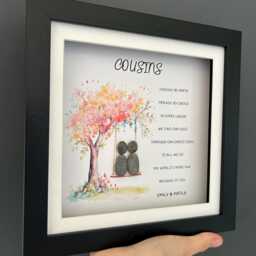 Sentimental Cousin Gift, Wall Decor Art, Personalised Pebble Picture, Gift For Her, Keepsake Special Birthday Wishes - thumbnail 3