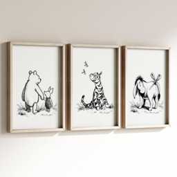 3 Winnie Pooh Set Of Unframed Nursery Neutral Prints Tigger Eeyore Piglet Decor Bedroom Classic - thumbnail 1