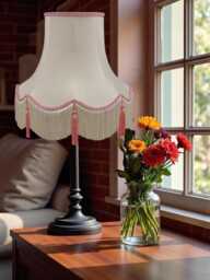 Traditional Cream Fabric Lampshade Handmade For Table & Floor Standard Lamp Bases, Wall Light Fixtures, Ceiling Fittings - thumbnail 1