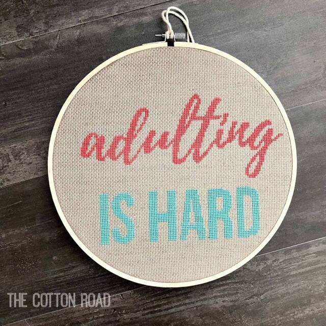 Adulting Is Hard Cross Stitch Wall Hanging -- Modern Funny - image 1