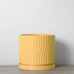 "Sedona Planter With Drainage & Saucer in Yellow, Unique 3D-Printed Plant Pot, Small To Large Sizes 4"" 5"" 6"" 7"" 8" - thumbnail 3