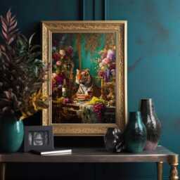 Tiger Banquet Wall Art Print - Maximalist Animal Dining Artwork Baroque Feast Jungle Decor Quirky Kitchen & Room - thumbnail 2