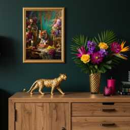 Tiger Banquet Wall Art Print - Maximalist Animal Dining Artwork Baroque Feast Jungle Decor Quirky Kitchen & Room - thumbnail 3