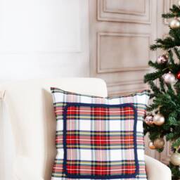 White Stewart Plaid Pillow Cover With Braided Trim, Farmhouse Cover, Tartan Sham, White Decorative - thumbnail 3