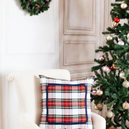White Stewart Plaid Pillow Cover With Braided Trim, Farmhouse Cover, Tartan Sham, White Decorative - thumbnail 2
