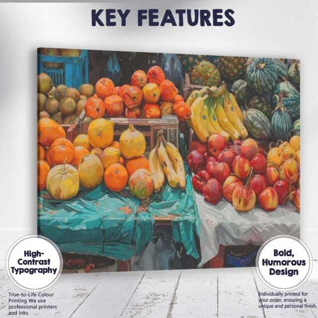 Colourful Fresh Fruit Market Stall Still Life Canvas Wall Art Print Decor Picture Ready To Hang - image 1