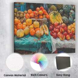 Colourful Fresh Fruit Market Stall Still Life Canvas Wall Art Print Decor Picture Ready To Hang - thumbnail 2