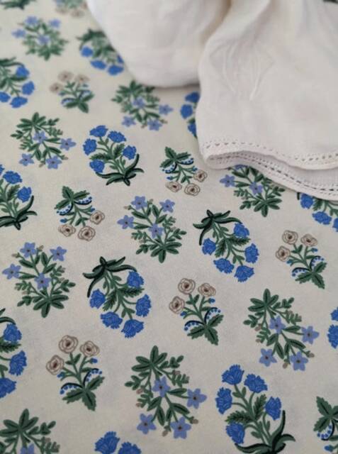 Rifle Paper Co. Floral Crib Sheet Blue Sage Botanical Bedding - image 1