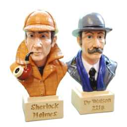 Sherlock Holmes & Dr Watson Figurine Busts, Skilfully Handmade Painted With Character Charm, 5 3/4 Inch Tall, Made in England - thumbnail 2