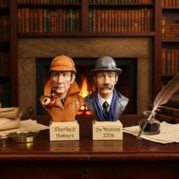 Sherlock Holmes & Dr Watson Figurine Busts, Skilfully Handmade Painted With Character Charm, 5 3/4 Inch Tall, Made in England - thumbnail 1