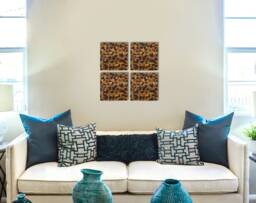 Set Of 4 Wooden Mosaic Wall Art Burn Wood Rustic Decor