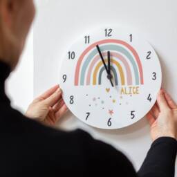 Modern Rainbow Personalised Name Bedroom Clock Kids - Children's Gift Illustrated Acrylic