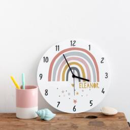 Modern Rainbow Personalised Name Bedroom Clock Kids - Children's Gift Illustrated Acrylic - thumbnail 3
