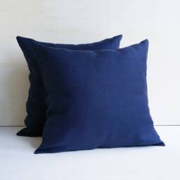 Navy Blue Linen Pillow Cover With Zipper, Solid Throw Case 26x26 20x20 18x18, Couch Cushion Cover, Modern Pillowcase For Sofa - thumbnail 2
