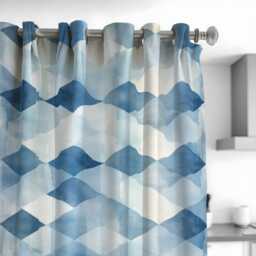 Blue Geometric Check Curtains, Watercolor Abstract Pattern Drapes, Modern Coastal Style Window Panels - thumbnail 3