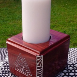 Valknut Candle Holder - Reclaimed Wood Norse Inspired Web Of Wyrd Viking Handmade Wooden Decor - thumbnail 4
