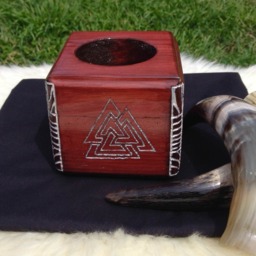 Valknut Candle Holder - Reclaimed Wood Norse Inspired Web Of Wyrd Viking Handmade Wooden Decor - thumbnail 3