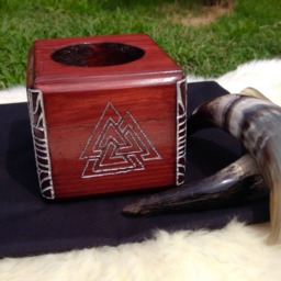 Valknut Candle Holder - Reclaimed Wood Norse Inspired Web Of Wyrd Viking Handmade Wooden Decor - thumbnail 2