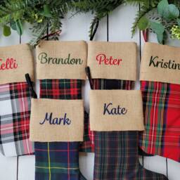 Plaid Christmas Stockings, Family Tartan Burlap Cuff Stockings - thumbnail 2