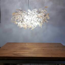 Gold Leaf Chandelier, Resin Flowers, Dining Room Lighting - thumbnail 4