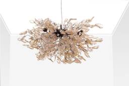 Gold Leaf Chandelier, Resin Flowers, Dining Room Lighting