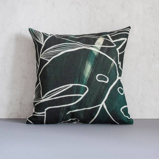 Monstera Leaf Linen Pillow Cover Abstract Green Accent Cushion - image 1