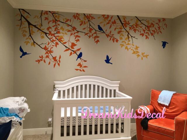 Nursery Wall Decal, Birds Tree Kids Decals Children White Branch Decals, Living Room Decor-Dk191 - image 1