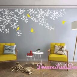 Nursery Wall Decal, Birds Tree Kids Decals Children White Branch Decals, Living Room Decor-Dk191 - thumbnail 2