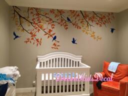 Nursery Wall Decal, Birds Tree Kids Decals Children White Branch Decals, Living Room Decor-Dk191 - thumbnail 1