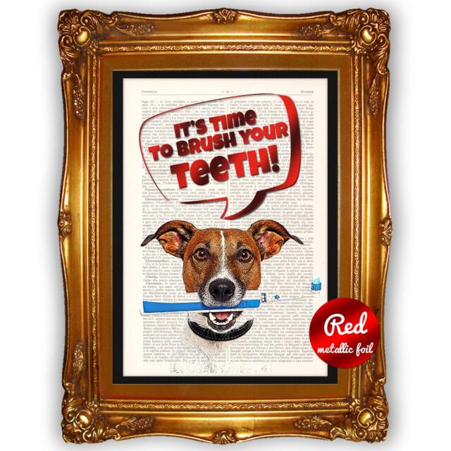 Brush Your Teeth, Boy Bathroom Decor, Home Kid Bathroom, Wall Unique Gift, Art Wall, Dog Artwork, 28 - image 1