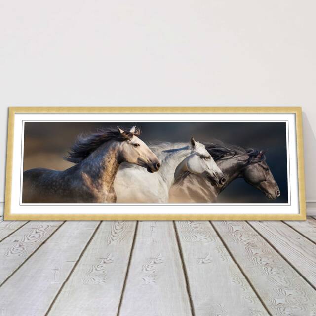Wild Horses Galloping. Panoramic Framed Picture Print. A Choice Of Frames - image 1