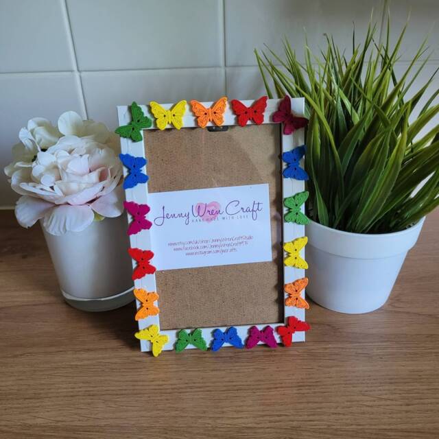 Rainbow Wooden Butterfly Button Photo Frame 4 X 6 Inches - image 1
