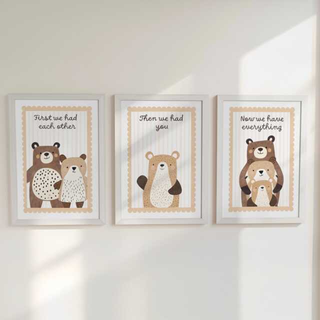 Bear Family Set Of 3 Prints, First We Had Each Other Posters, Neutral Decor Wall Art Gift For Nursery, Bedroom Or Playroom, Optional Frame - image 1