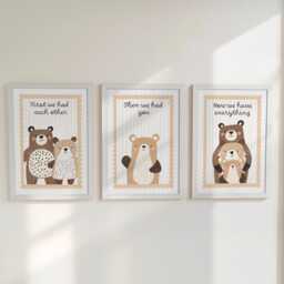 Bear Family Set Of 3 Prints, First We Had Each Other Posters, Neutral Decor Wall Art Gift For Nursery, Bedroom Or Playroom, Optional Frame - thumbnail 1