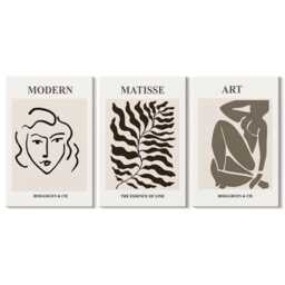Canvas Set Of 3 Wall Art - Stylish Graphics With Lines & Figures in Neutral Colors, Beige Large Art, Artwork Hanging Piece - thumbnail 2