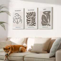 Canvas Set Of 3 Wall Art - Stylish Graphics With Lines & Figures in Neutral Colors, Beige Large Art, Artwork Hanging Piece - thumbnail 1