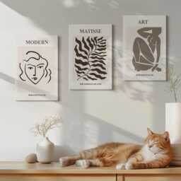 Canvas Set Of 3 Wall Art - Stylish Graphics With Lines & Figures in Neutral Colors, Beige Large Art, Artwork Hanging Piece - thumbnail 3