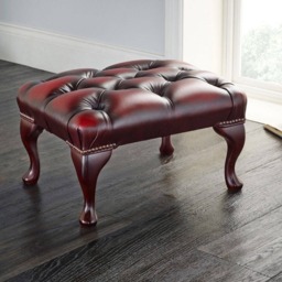 Traditional Chesterfield Queen Anne Footstool 100% Antique Oxblood Leather
