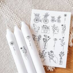 Candle Tattoos Various Motifs - Water Slide Film Decorating Candles Sayings Peace Home Moving in -- Lineart - thumbnail 1