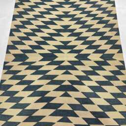 Handwoven Wool Kilim Rug Black Beige Geometric Flatweave - thumbnail 2