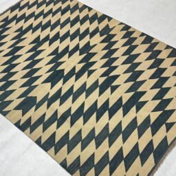 Handwoven Wool Kilim Rug Black Beige Geometric Flatweave - thumbnail 4